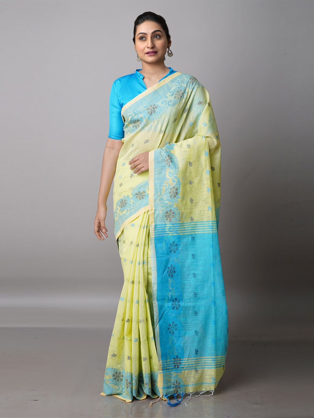 

Unnati Silks Woven Design Zari Silk Cotton Jamdani Saree, Green