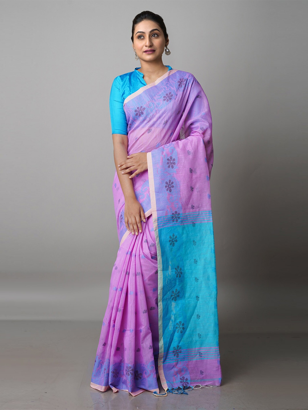 

Unnati Silks Zari Silk Cotton Jamdani Saree, Pink