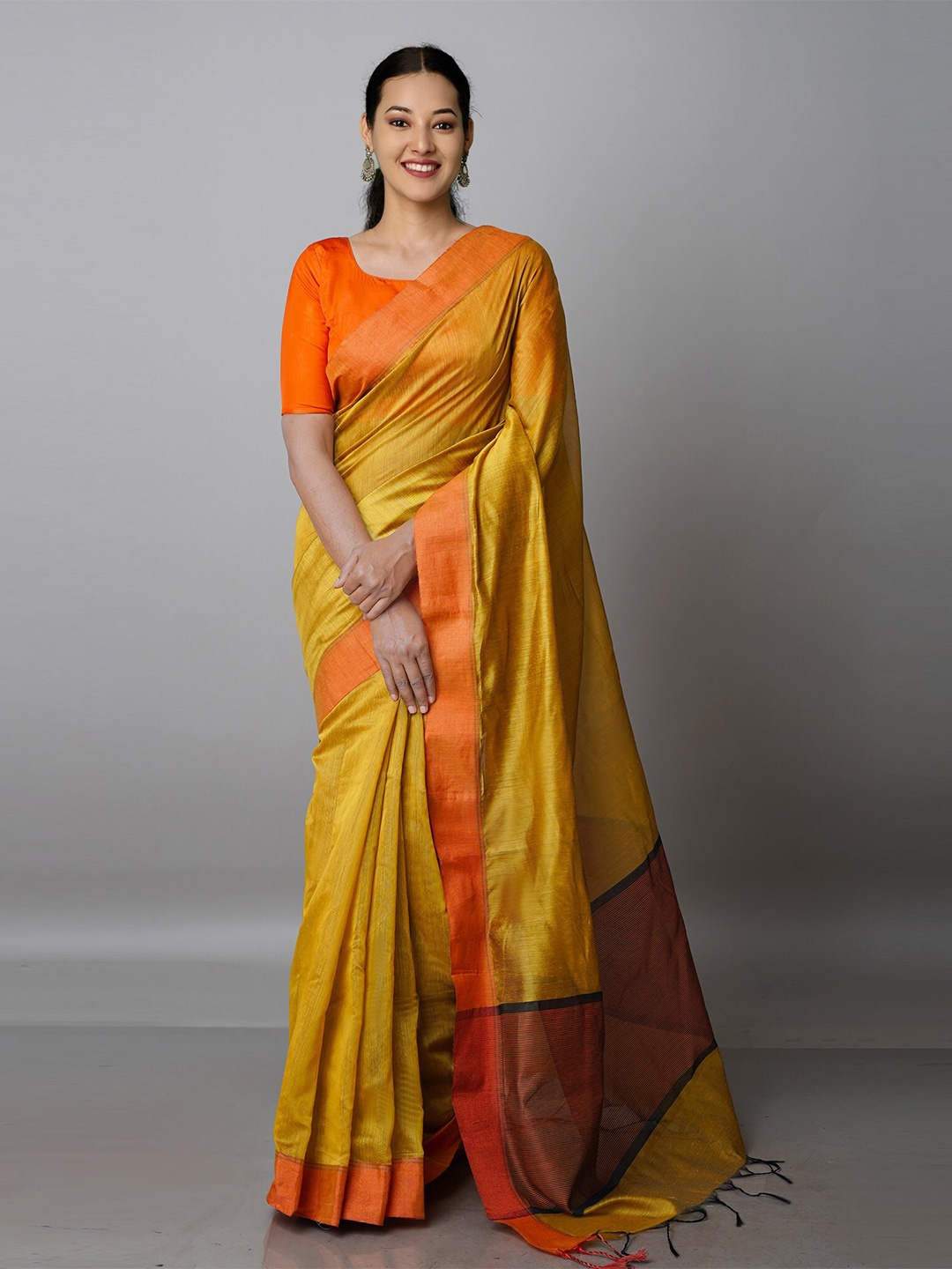 

Unnati Silks Zari Silk Cotton Chanderi Saree, Yellow