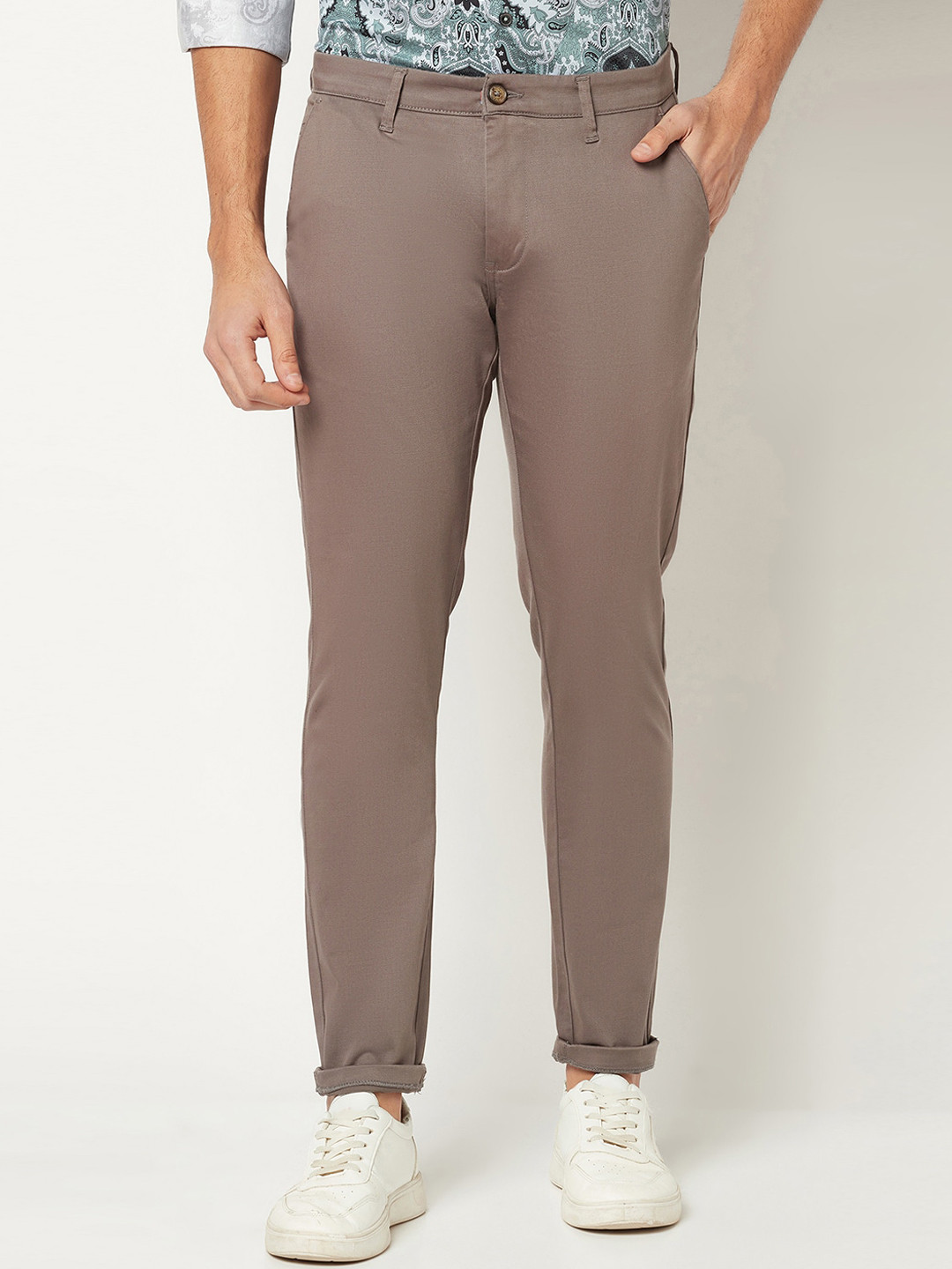 

Blue Buddha Men Pure Cotton Chinos Trousers, Brown