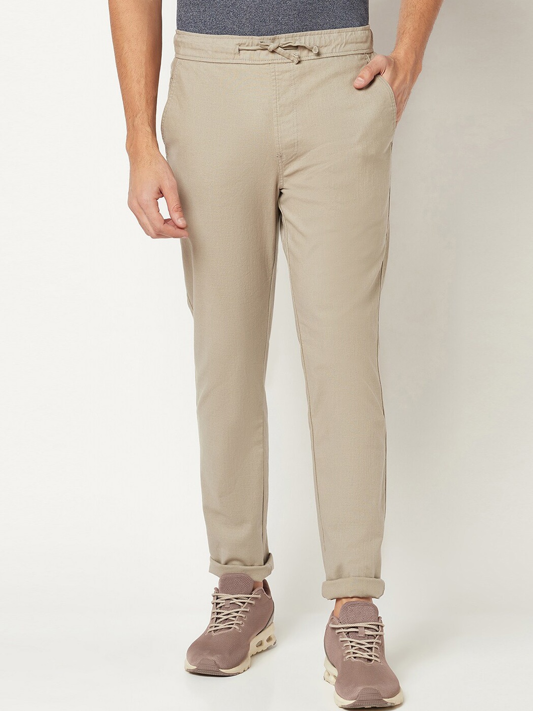 

Blue Buddha Men Pure Cotton Chinos Trousers, Grey