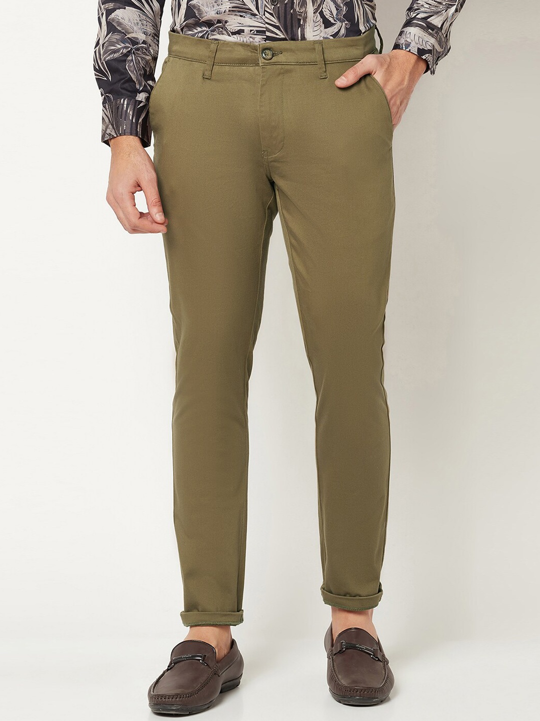 

Blue Buddha Men Pure Cotton Chinos Trousers, Olive