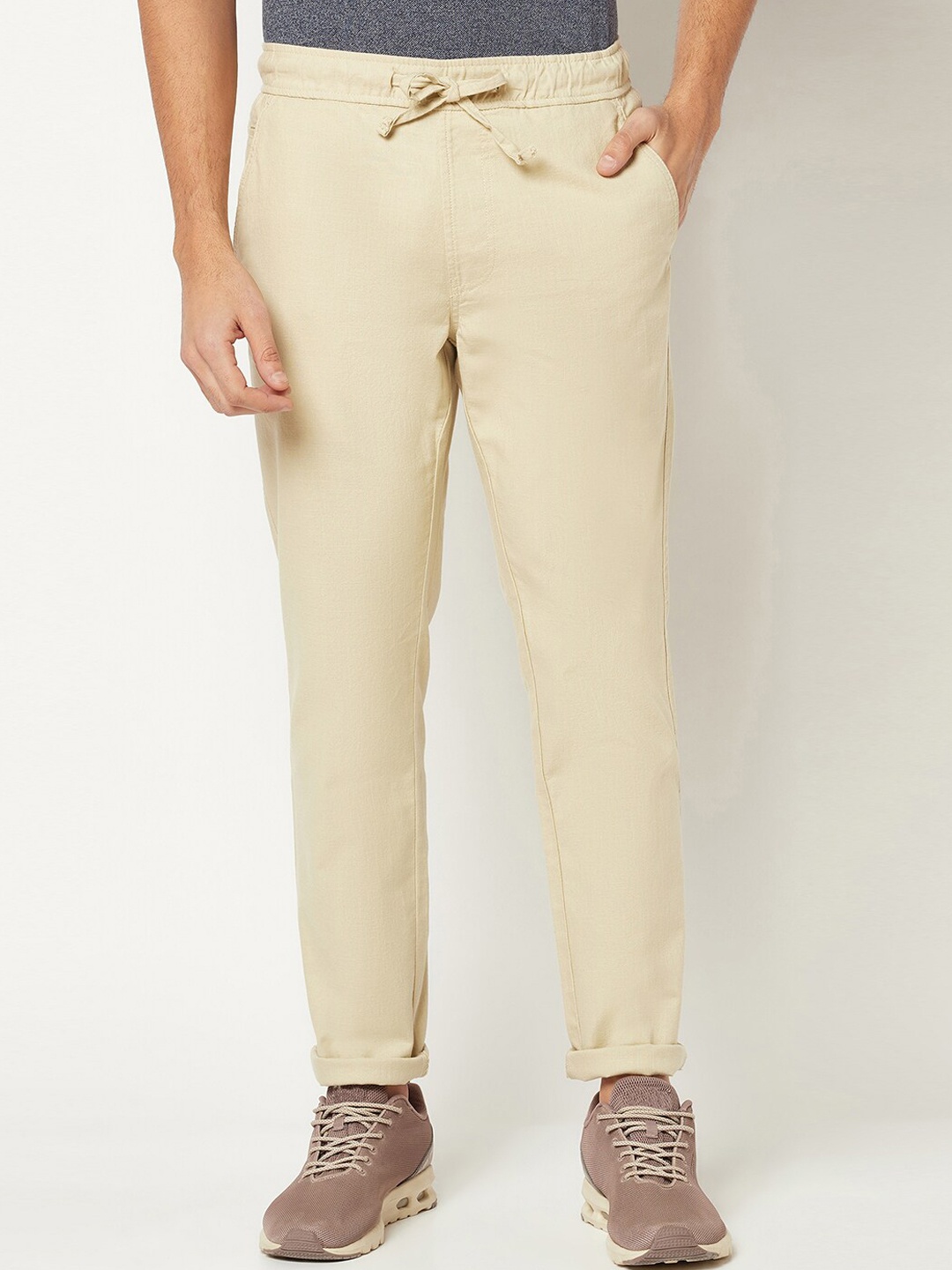 

Blue Buddha Men Pure Cotton Chinos Trousers, Beige