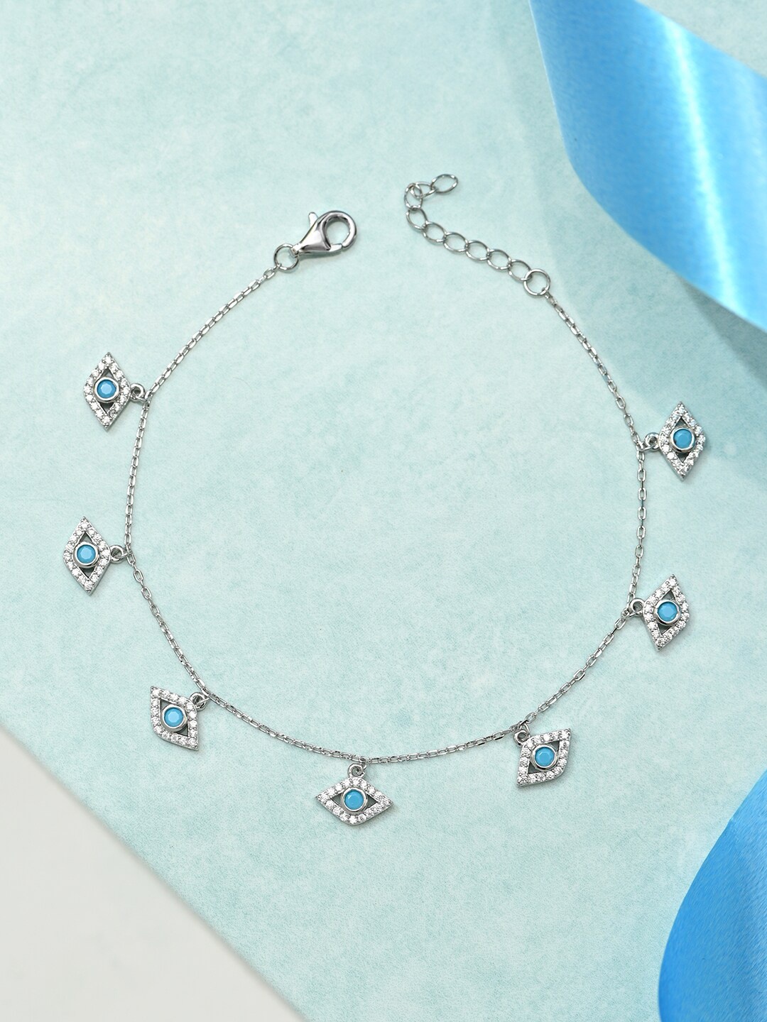 

Zavya Women Sterling Silver Cubic Zirconia Rhodium-Plated Link Bracelet
