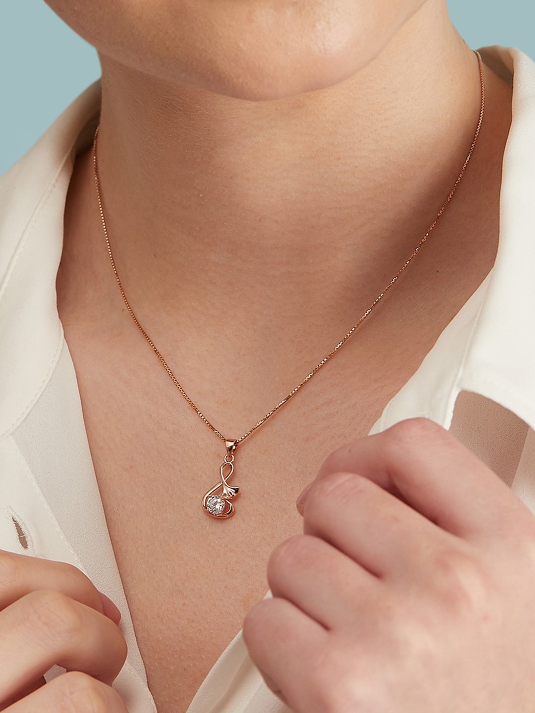

Zavya Rose Gold-Plated Sterling Silver CZ Studded Contemporary Pendant With Chain