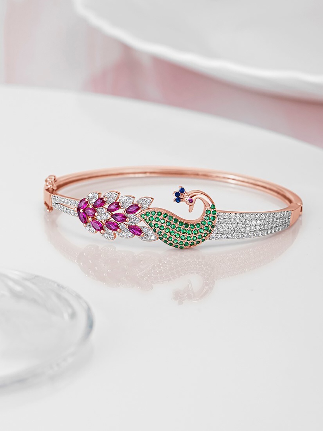 

Zavya Women Silver Cubic Zirconia Rose Gold-Plated Bangle-Style Bracelet
