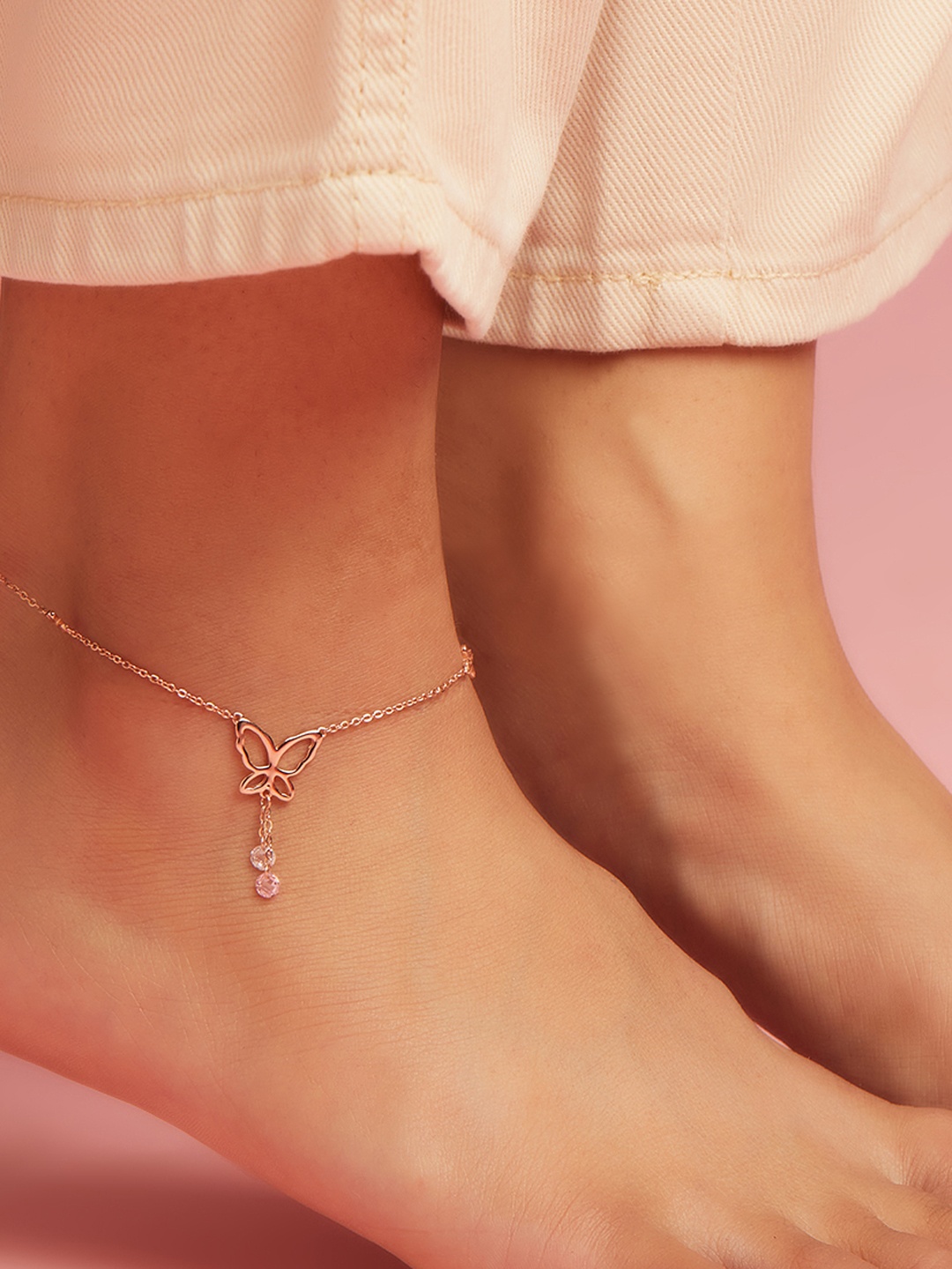 

Zavya Rose Gold-Plated Stone Studded Anklet