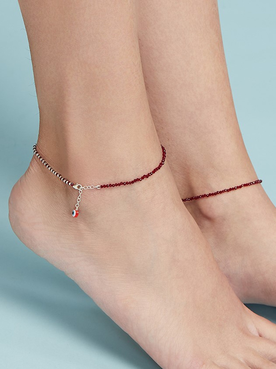 

Zavya Set Of 2 92.5 Sterling Silver-Plated Beaded Evil Eye Anklet