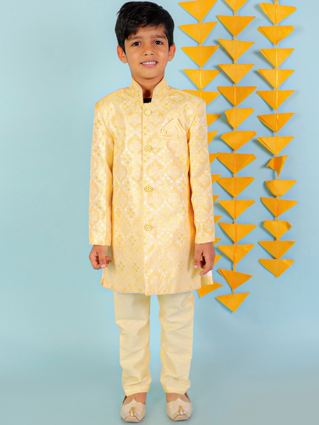 

KID1 Boys Embroidered Sherwani Set, Yellow