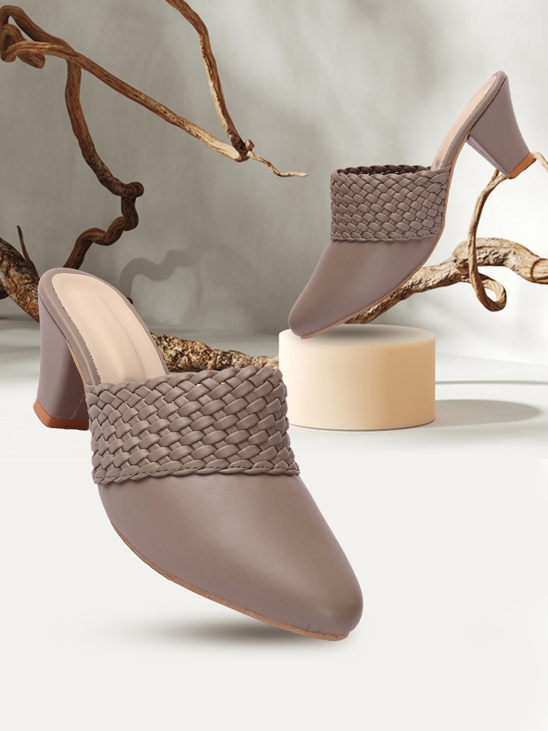 

FASHIMO Textured Block Mules, Grey