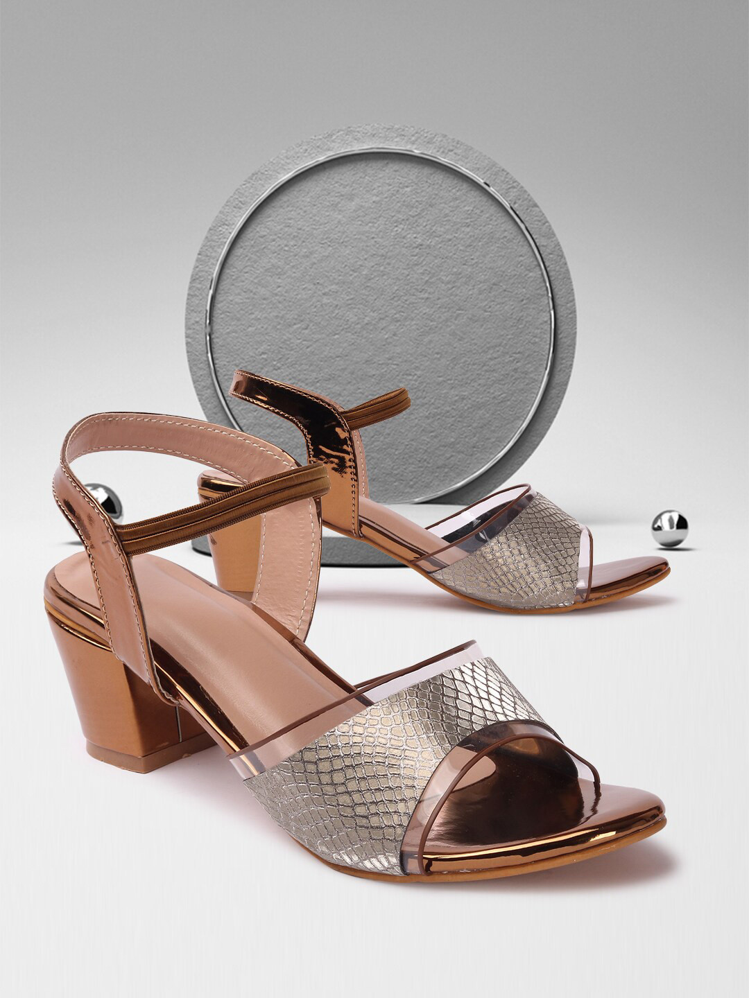 

FASHIMO Copper-Toned Textured Block Heels