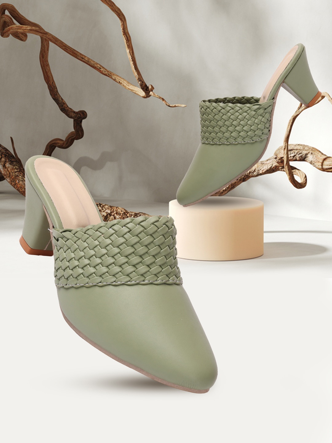 

FASHIMO Block Mules, Olive