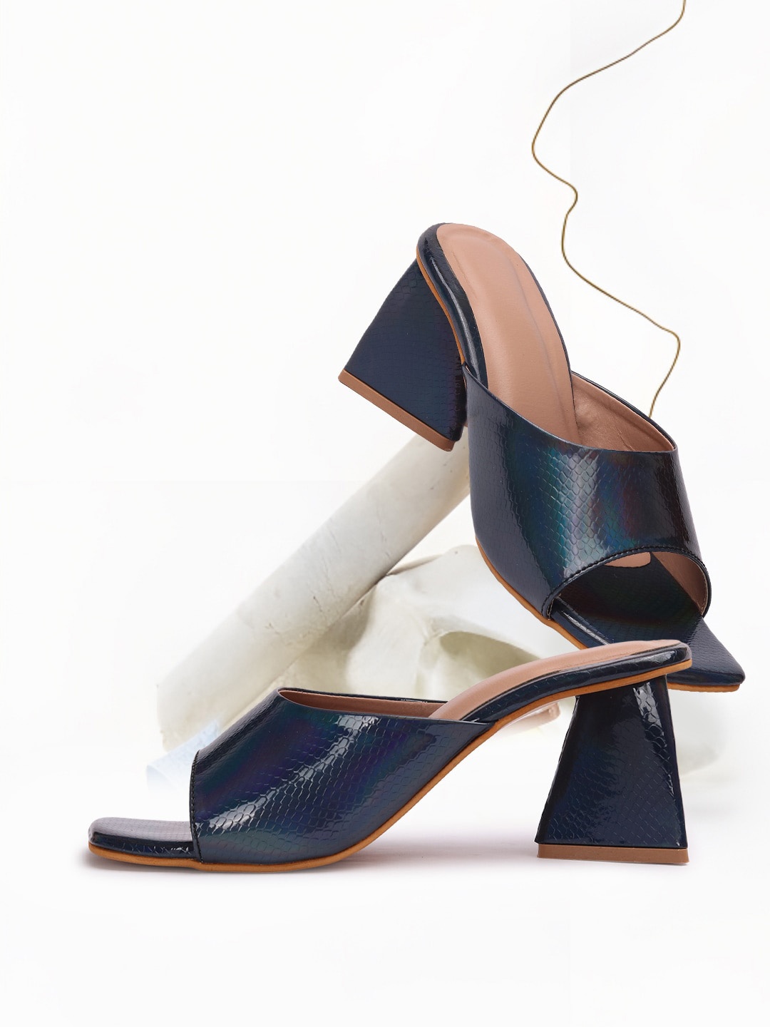 

FASHIMO Embellished Block Sandals, Blue