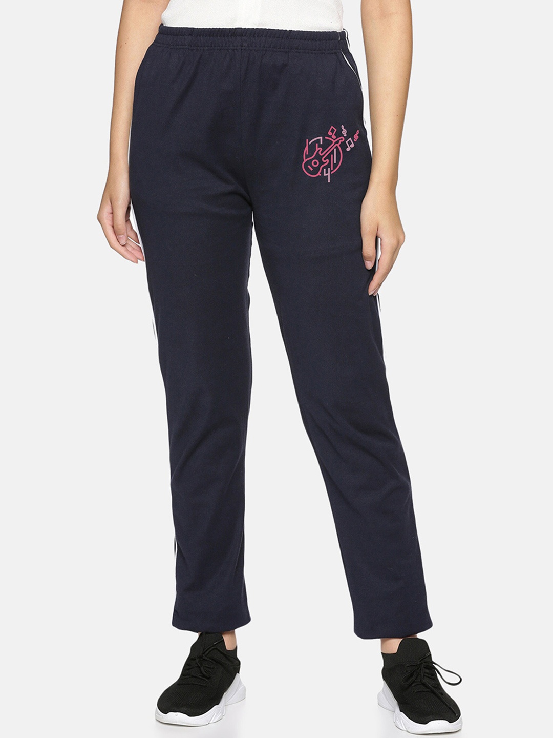 

NOT YET by us Women Piping Cotton Track Pant, Navy blue
