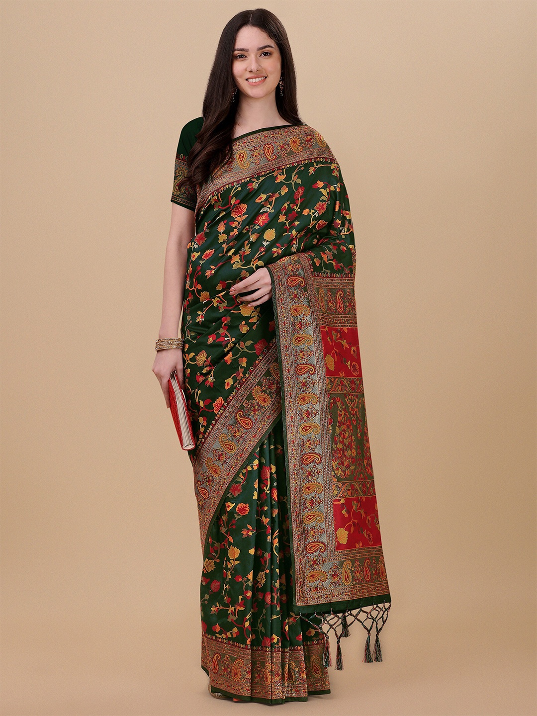 

Mitera Woven Design Zari Pure Silk Banarasi Saree, Green
