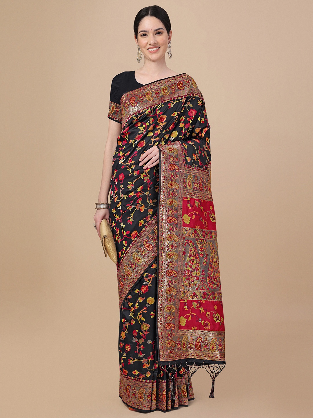 

Mitera Woven Design Zari Pure Silk Banarasi Saree, Black