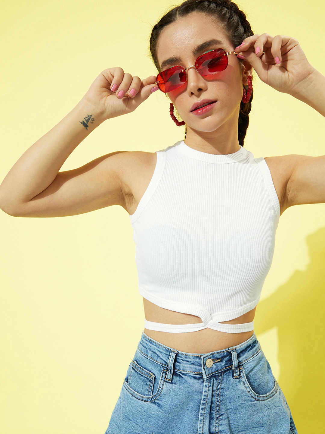 

Mast & Harbour Women Milky White WWW-90's Hollaback-Mostly Midriff Ribbed Crop Top