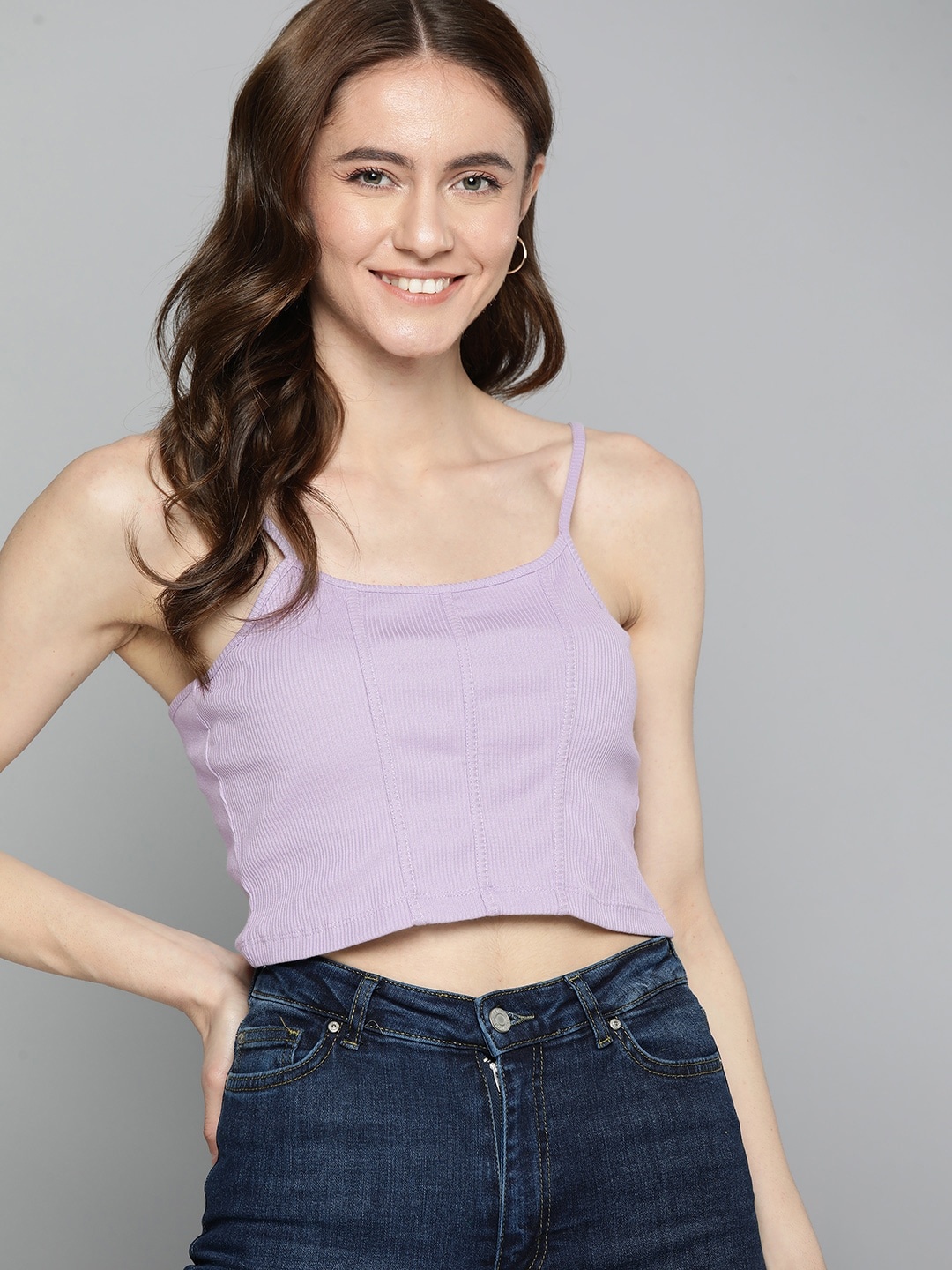 

Mast & Harbour Ribbed Structured Crop Top, Lavender