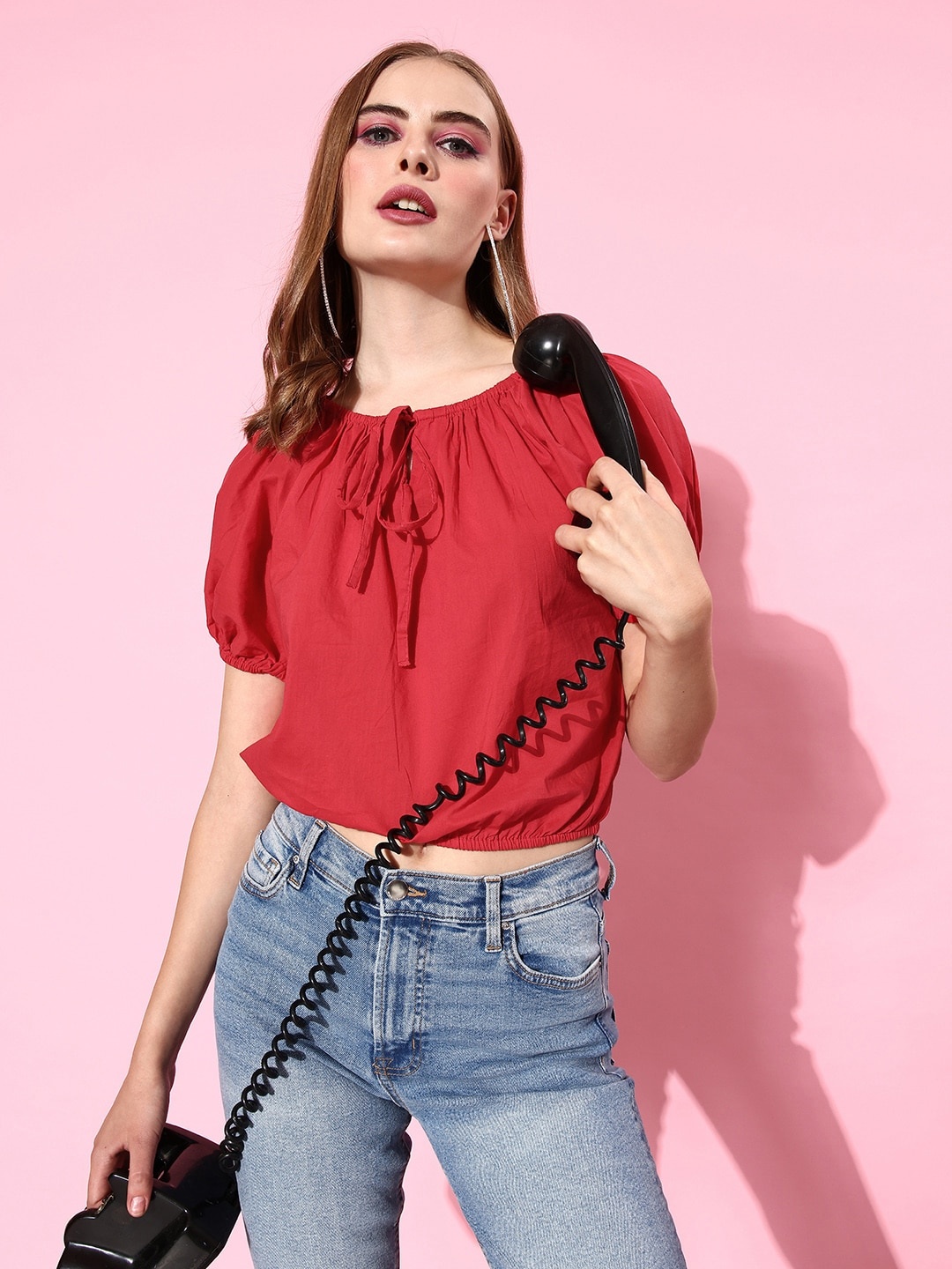 

Mast & Harbour Pure Cotton Off-Shoulder Top, Red