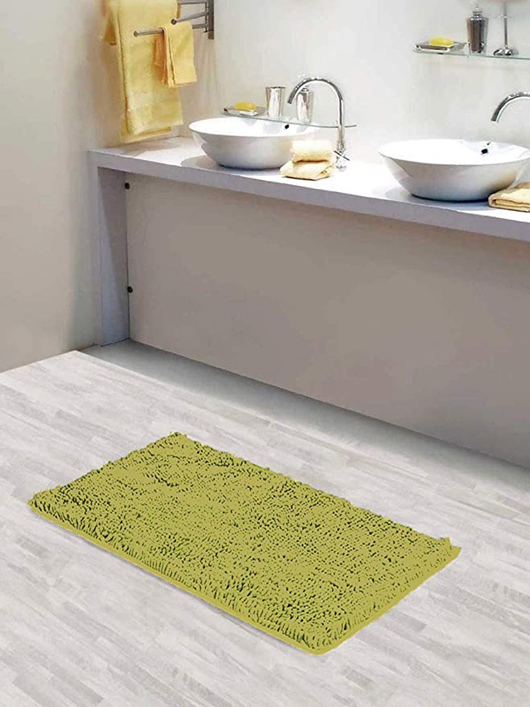 

Lushomes Green Textured 2200 GSM Anti-Skid High Pile Microfiber Bath Rug