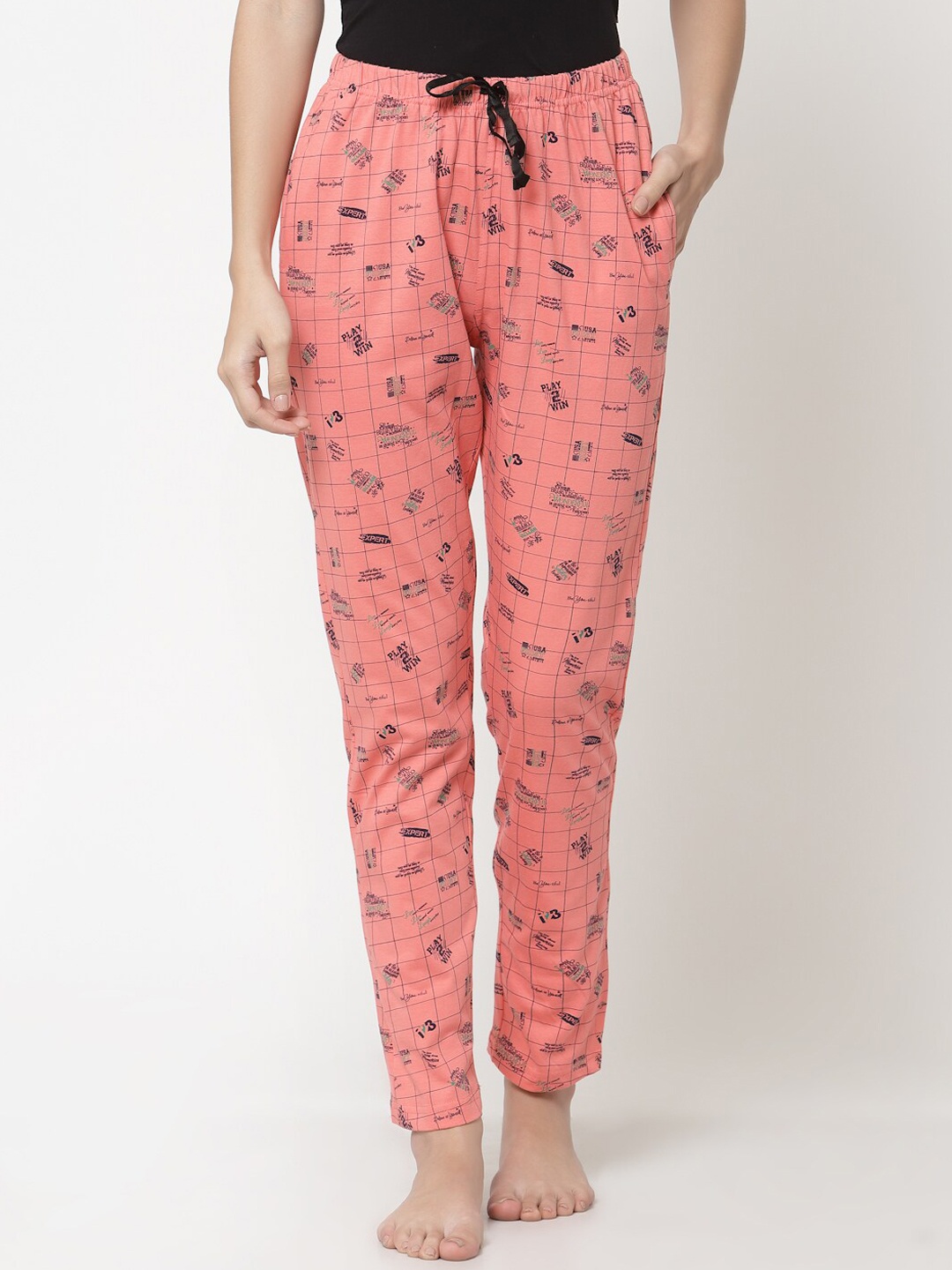 

Sweet Dreams Women Printed Cotton Lounge Pants, Peach