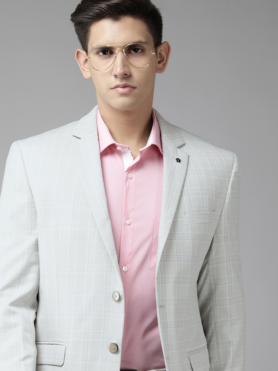 

Van Heusen Men Checked Slim Fit Single-Breasted Formal Blazer, Beige