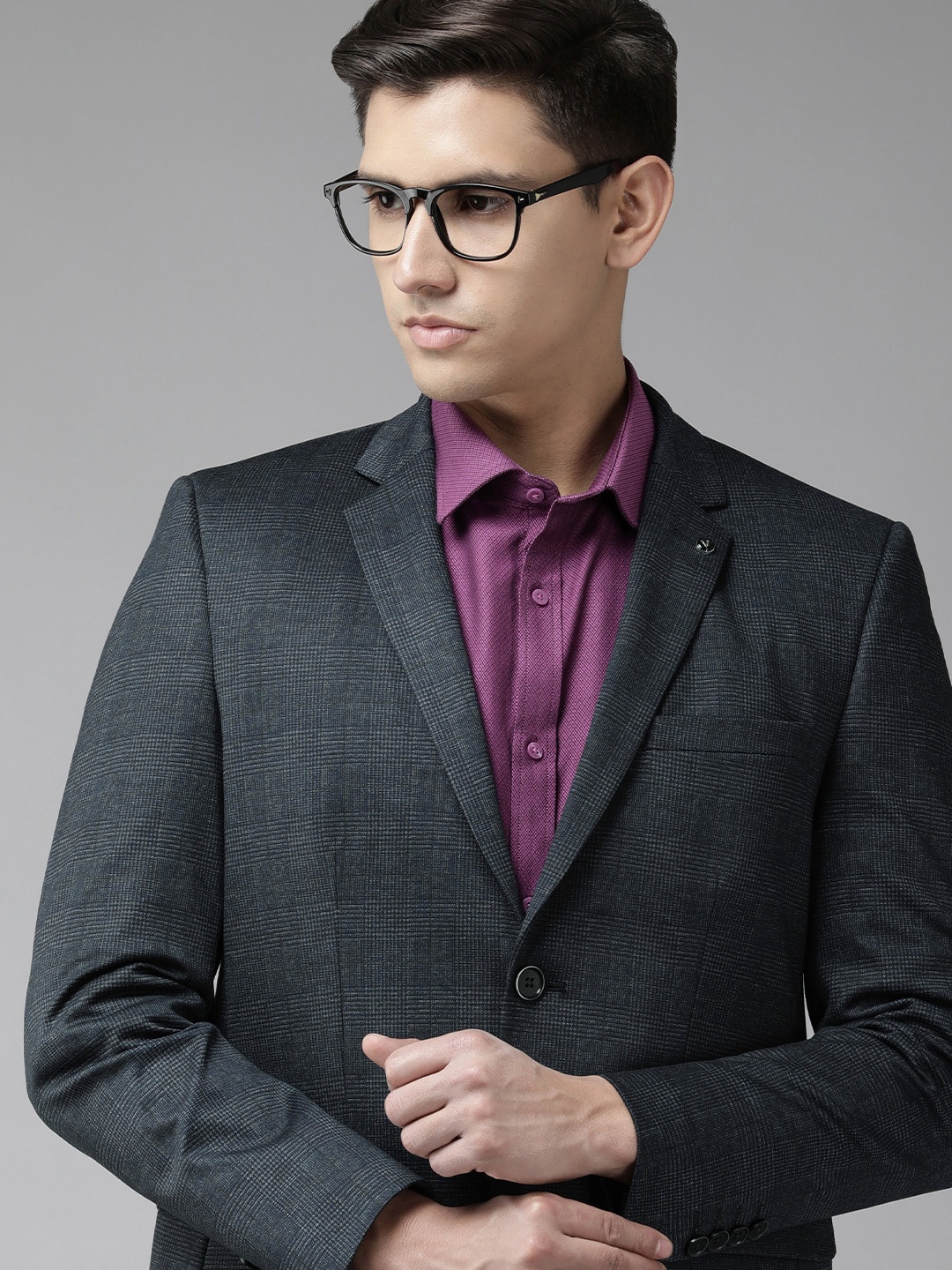 

Checked Slim-Fit Single-Breasted Formal Blazer, Blue