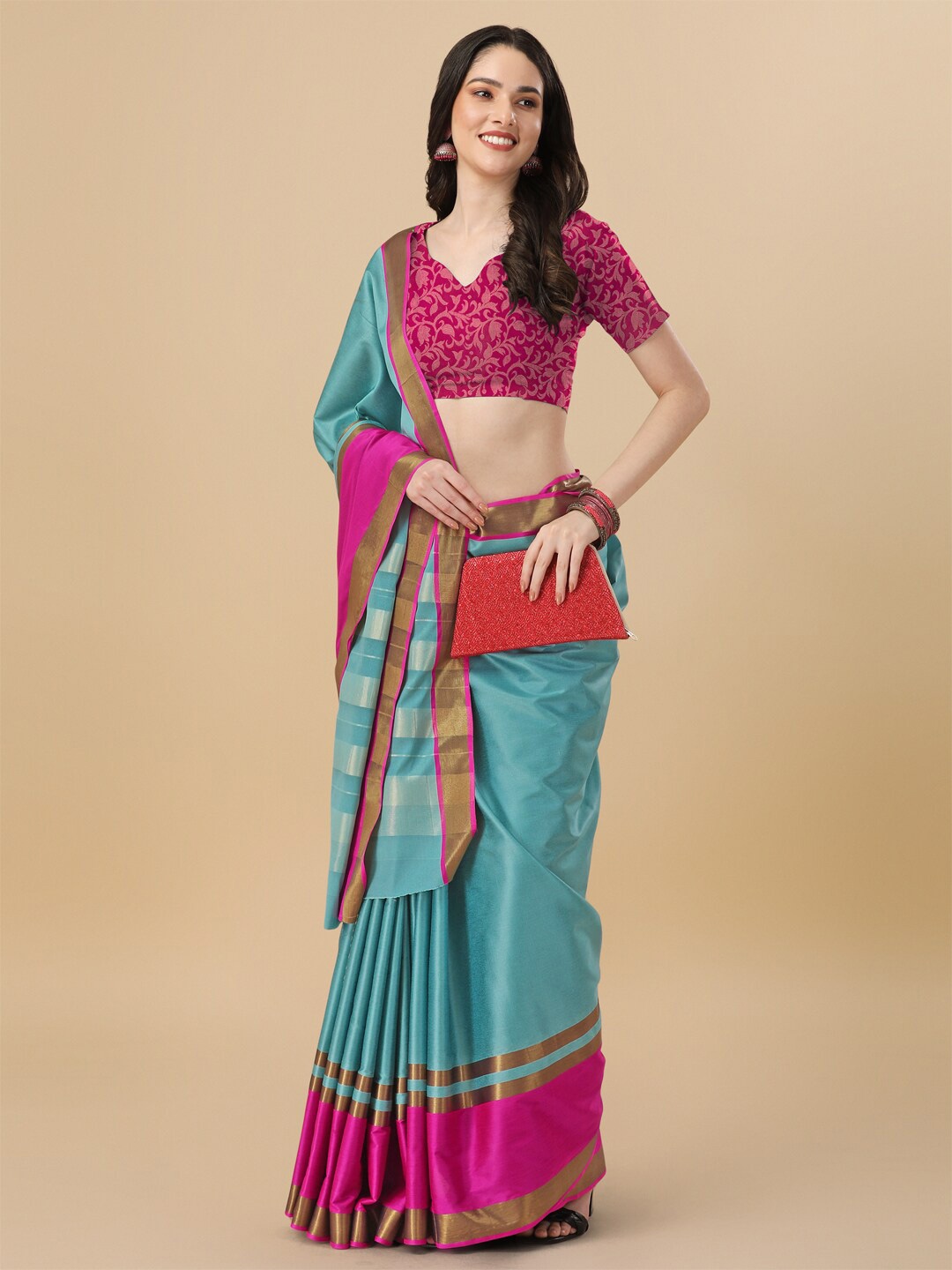 

KALINI Zari Silk Cotton Saree, Turquoise blue
