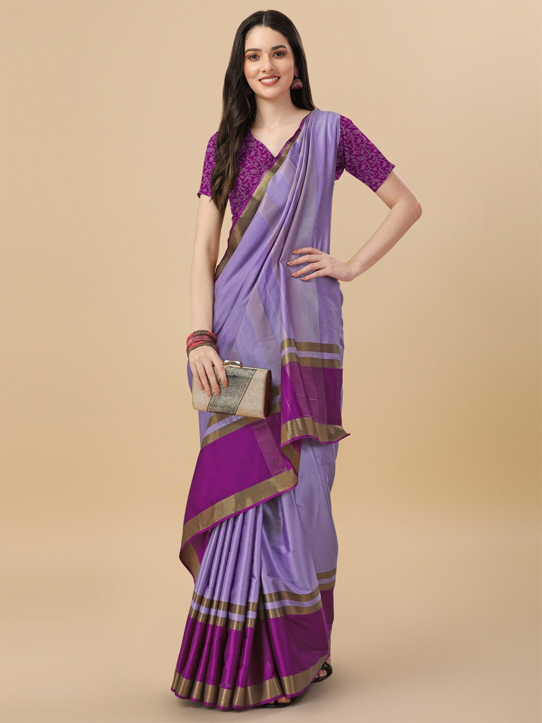 

KALINI Zari Silk Cotton Saree, Purple