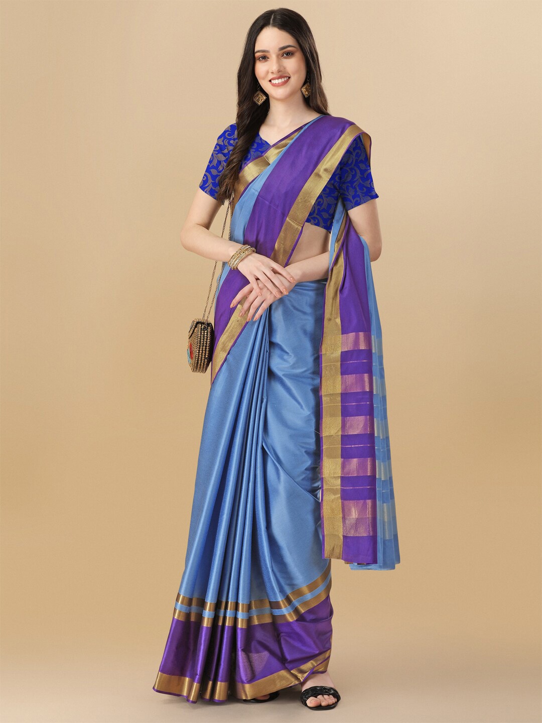 

KALINI Zari Silk Cotton Saree, Blue