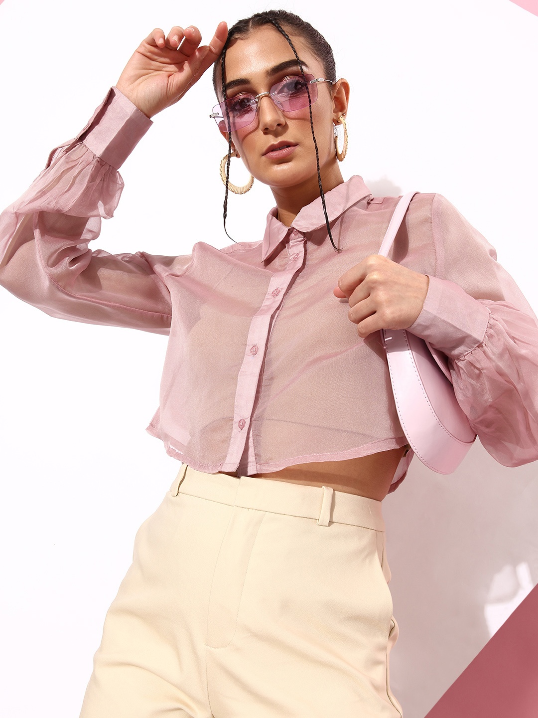 

DressBerry We (May) Party Sheer Crop Shirt, Mauve
