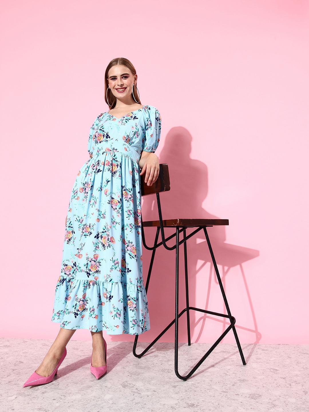 

4WRD by Dressberry Sea Blue Floral Print Romance Ramble Soulful Blooms Maxi Dress