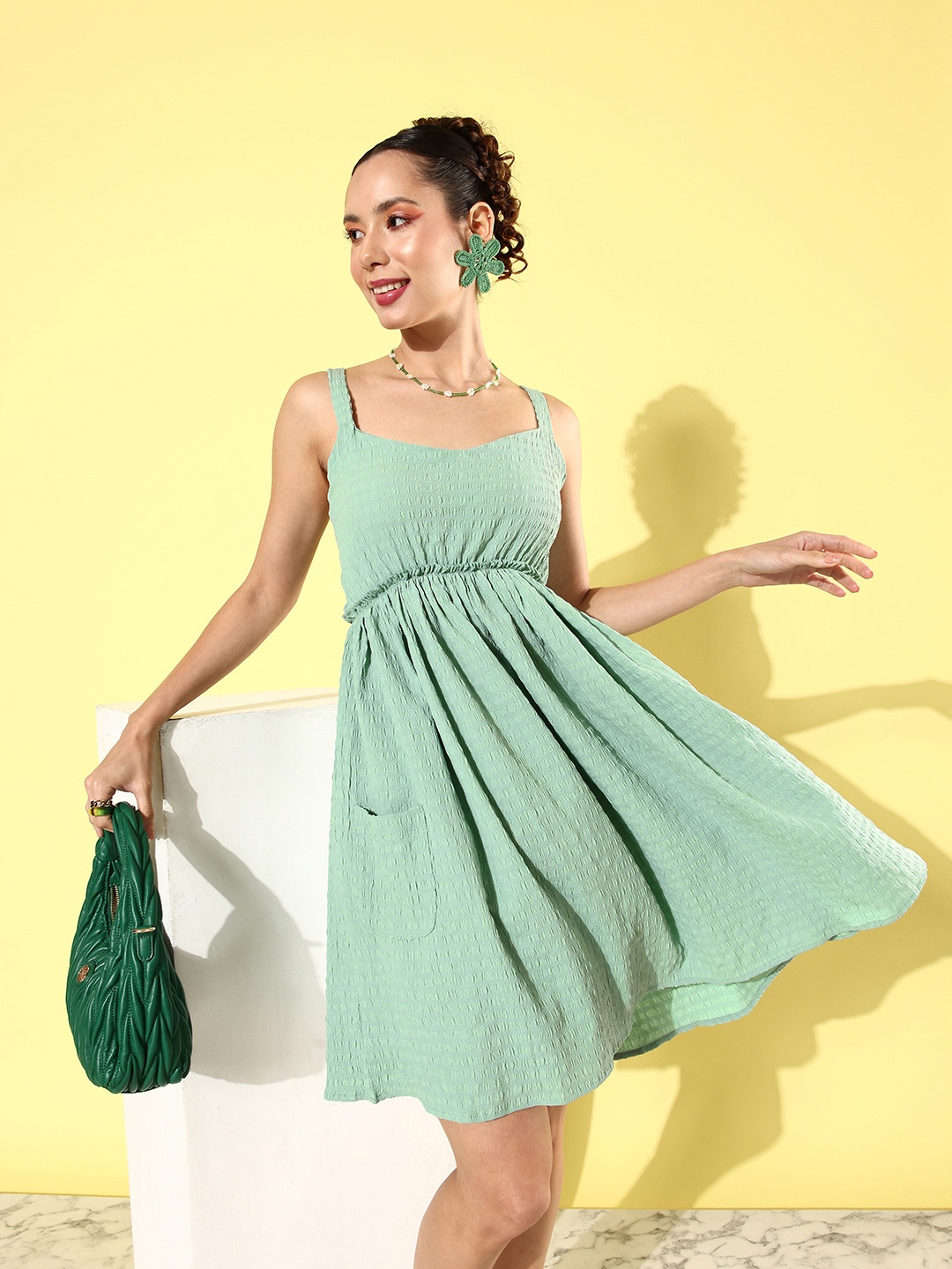 

DressBerry Sage Green Crepe Fit & Flare 90's Hollaback Laced up backs Dress