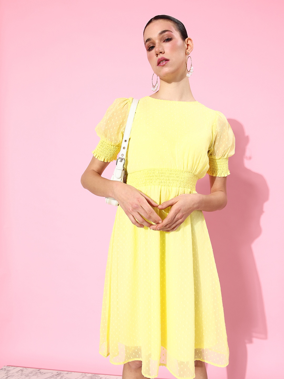

Dressberry Smocked Fit and Flare Dress, Yellow