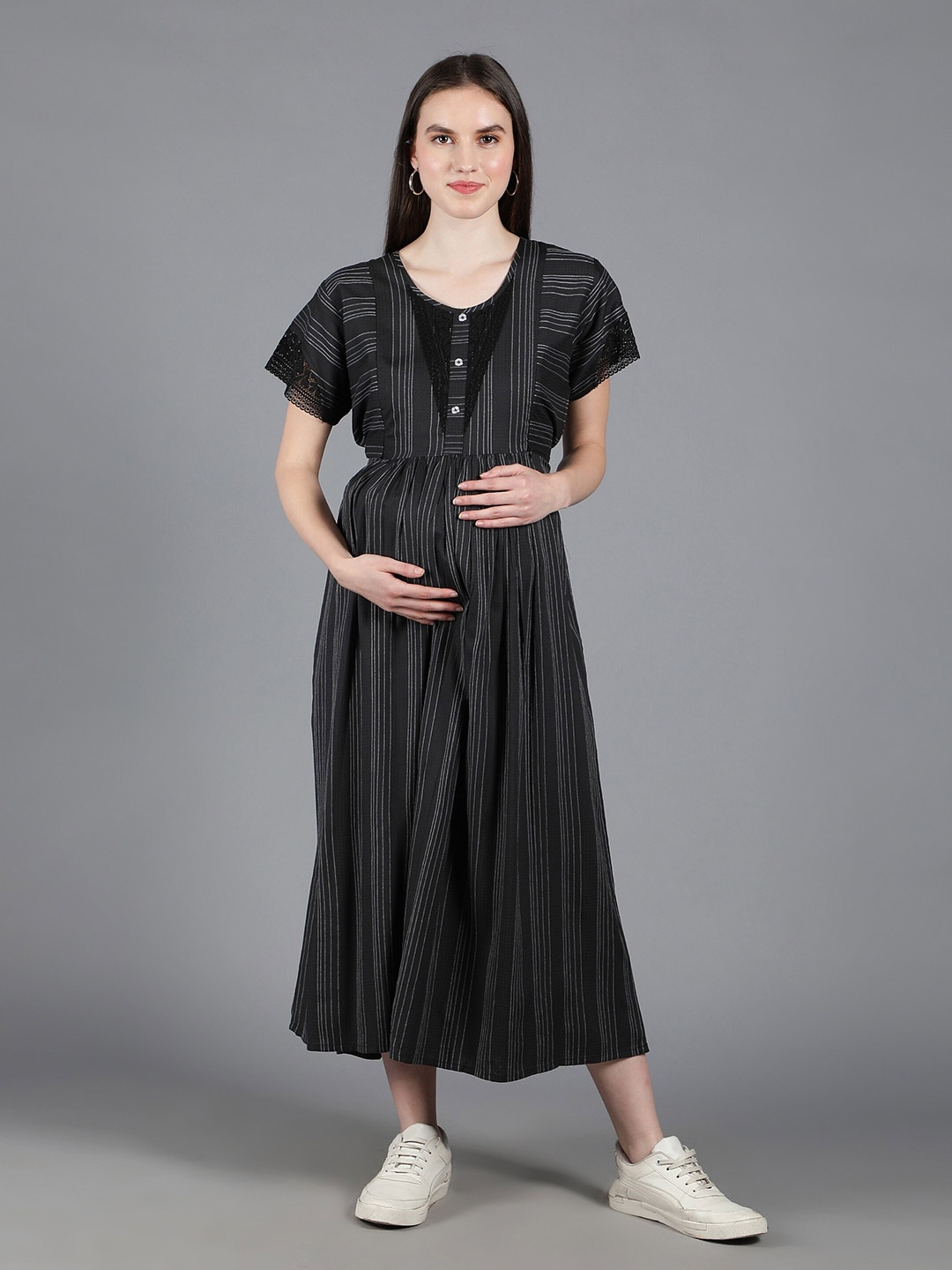 

NIGHTSPREE Round Neck Maternity Maxi Dress, Grey