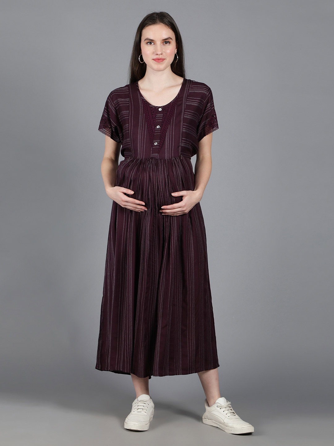 

NIGHTSPREE Striped Maternity Maxi Dress, Burgundy