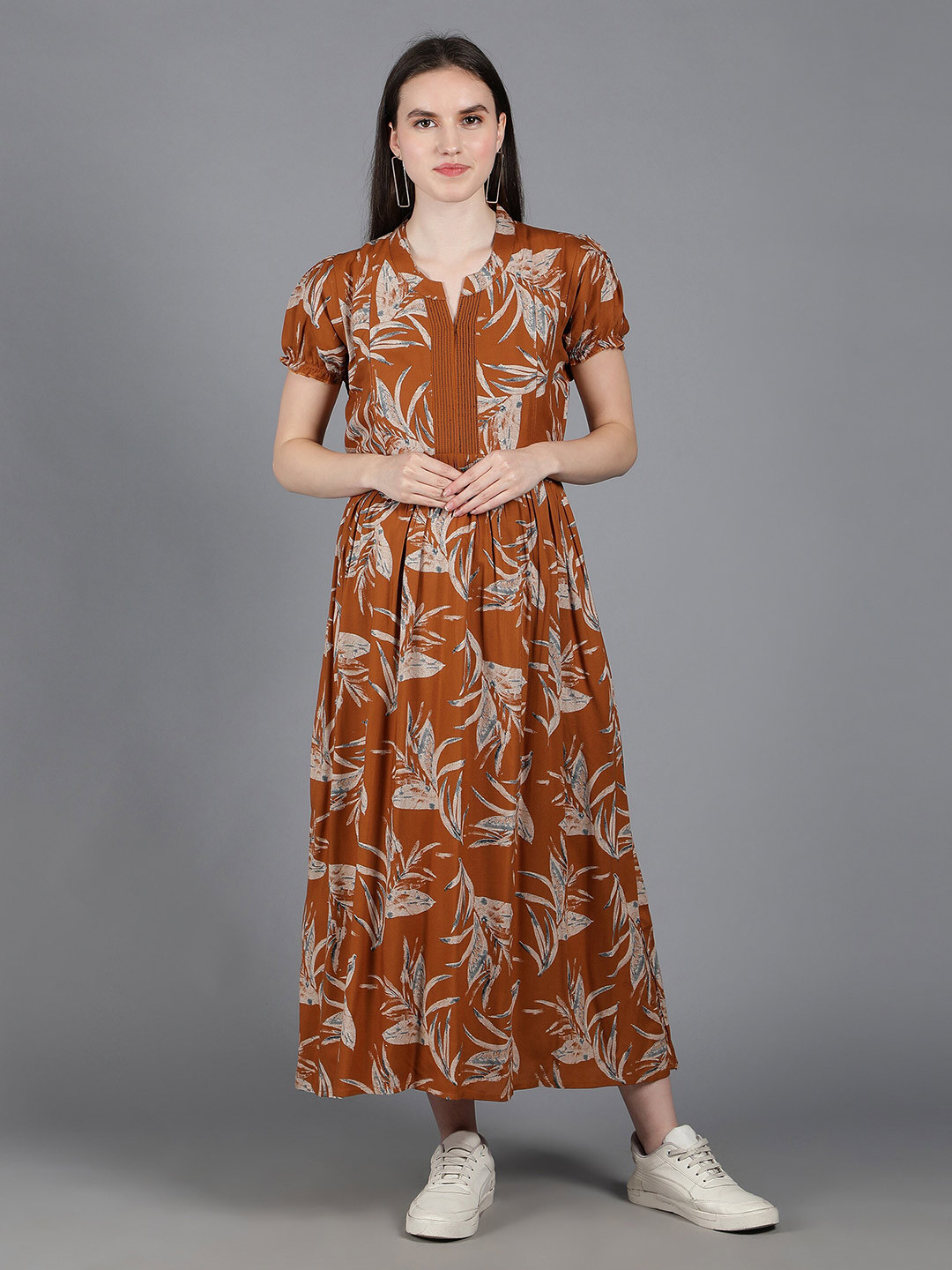 

NIGHTSPREE Tropical Printed Maternity A-Line Dress, Mustard