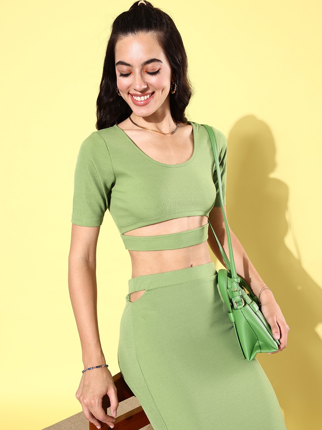 

4WRD by Dressberry Women Top With Skirt Co-Ords Set, Green