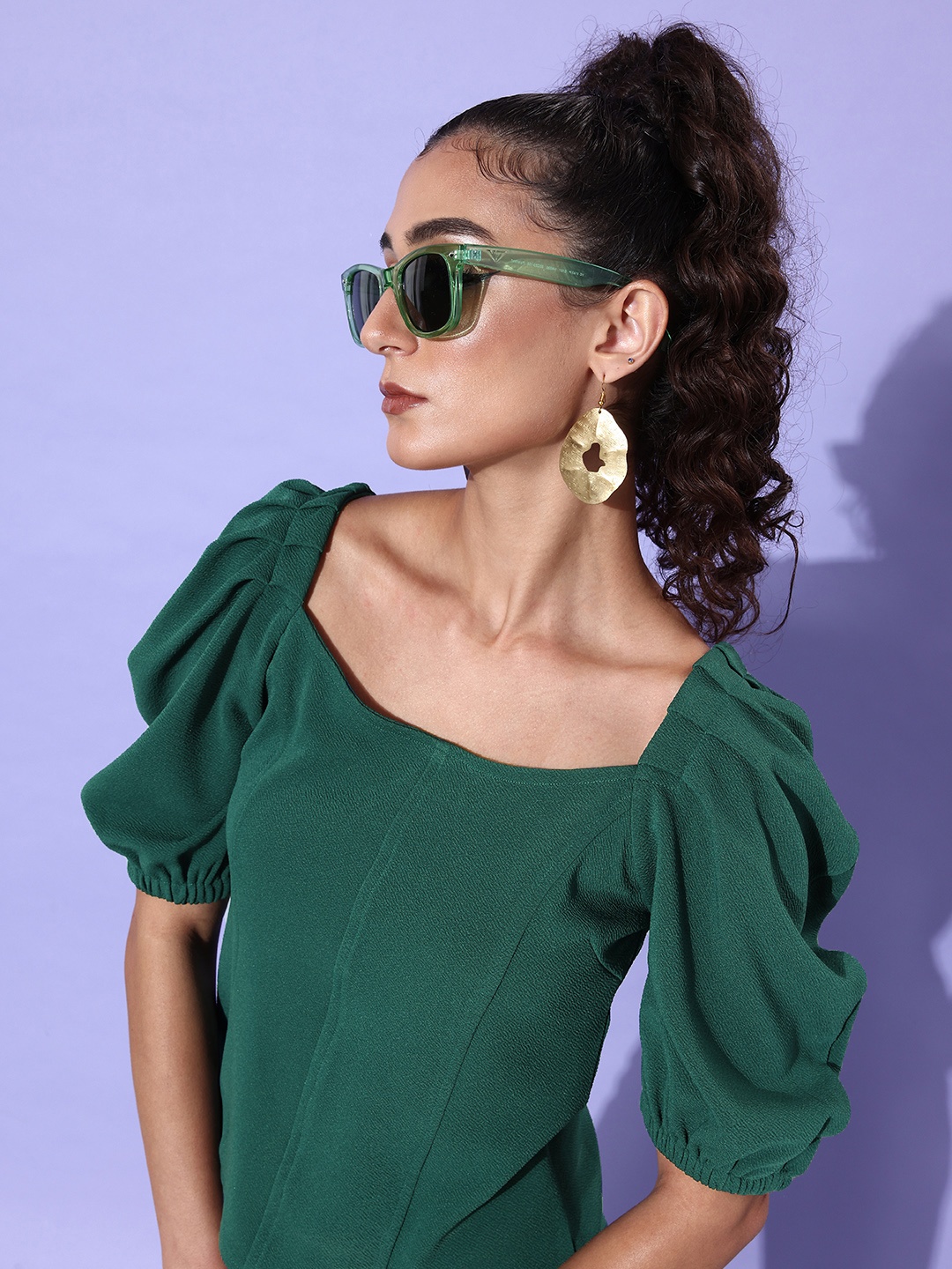 

Dressberry Dark Green Solid Raglan Sleeves 90's Hollaback Neck it is Top