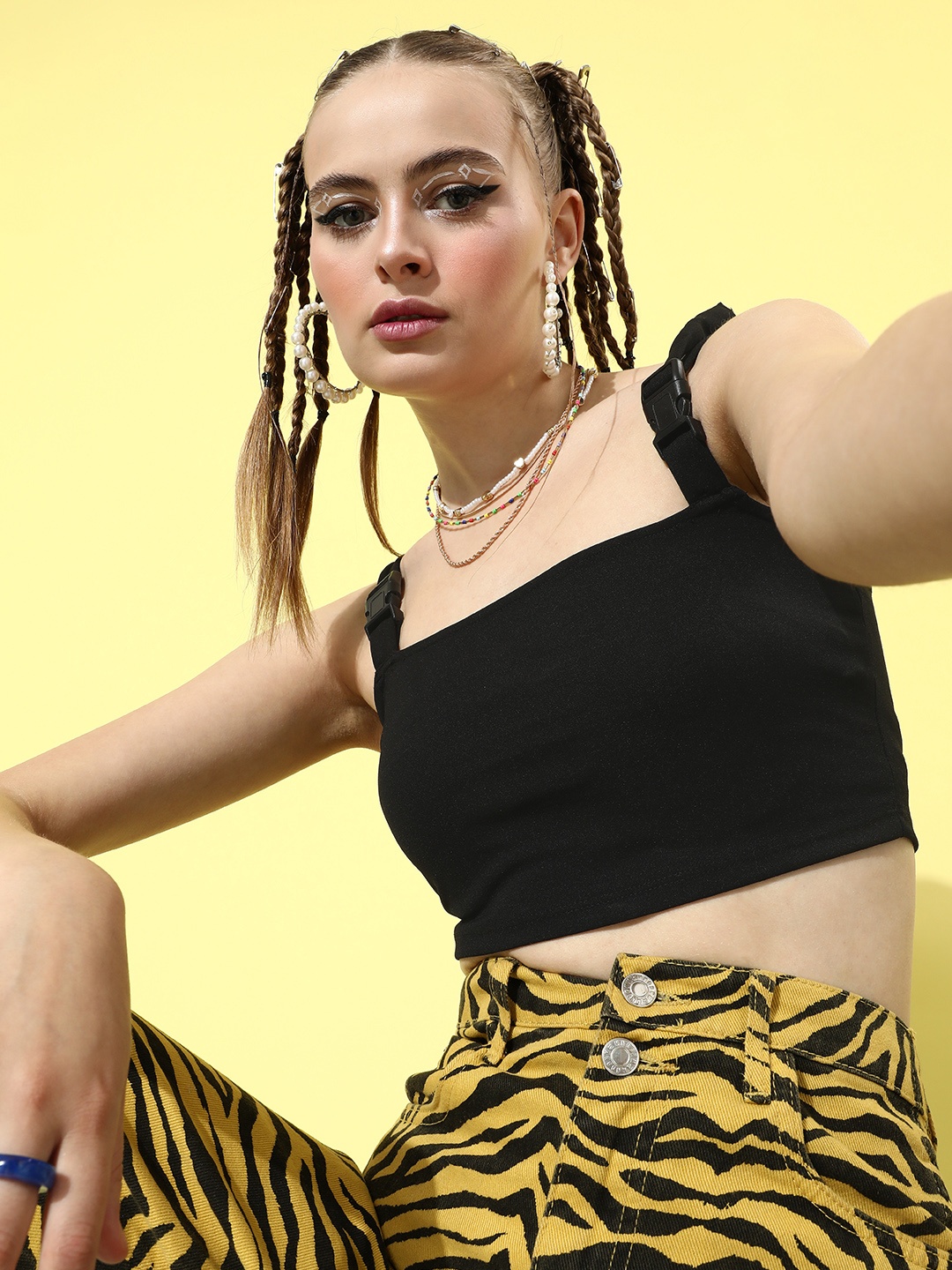 

Dressberry Jet Black Vacay Chill Safari Edit Crop Top Buckle Detailing
