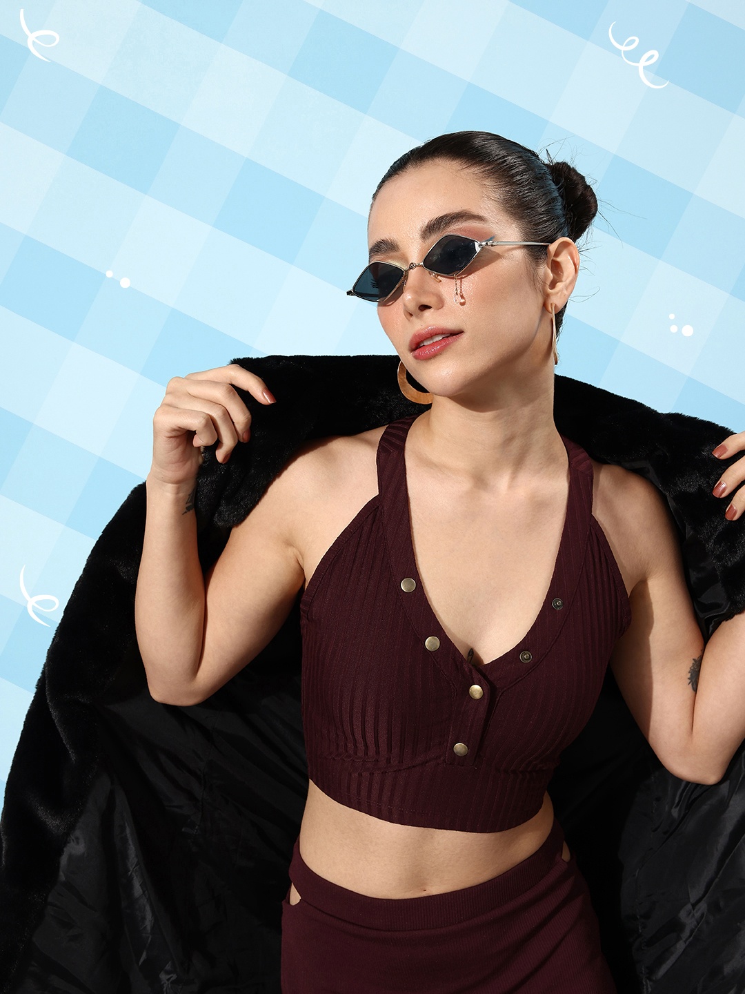 

DressBerry Deep Burgundy Party Lity Styled Back Crop Top