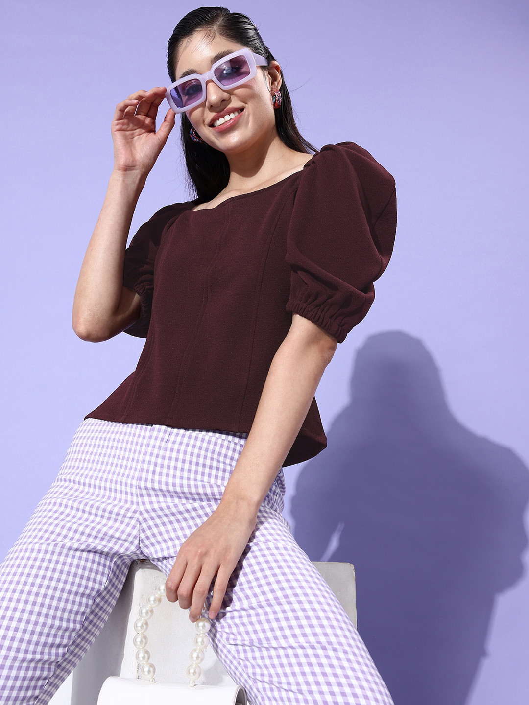 

Dressberry Wine Burgundy Solid Raglan Sleeves 90's Hollaback Neck it is Top