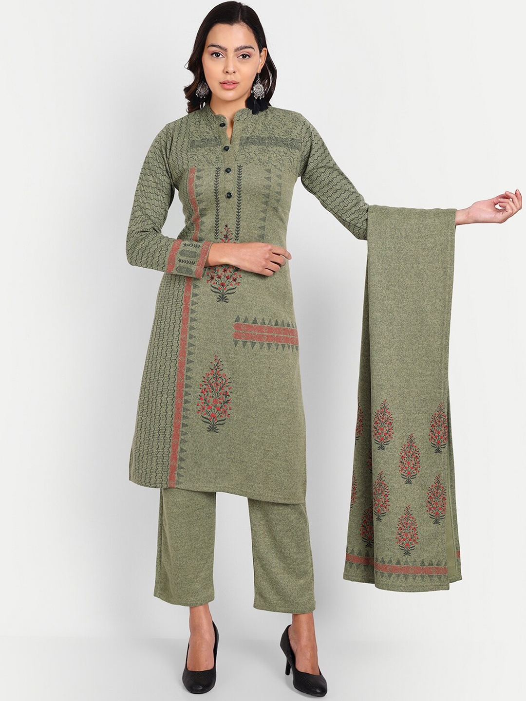 

HK colours of fashion Women Ethnic Motifs Printed Kurta with Trousers & Dupatta, Green