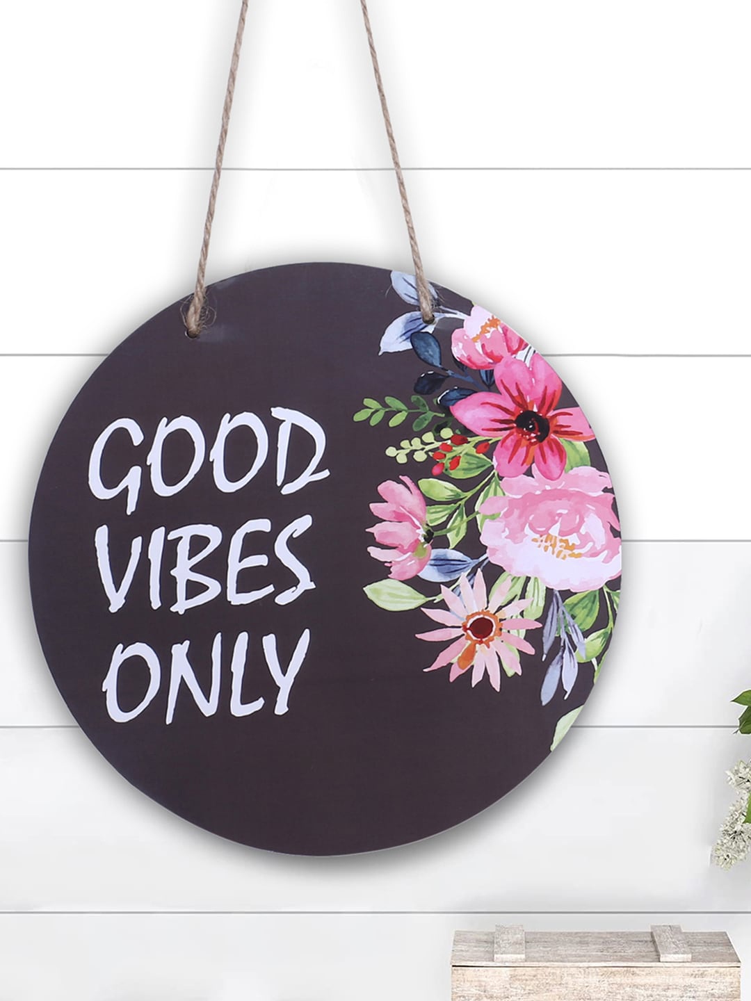 Kuber Industries Set Of 4 Black Printed Wooden Wall Hanging