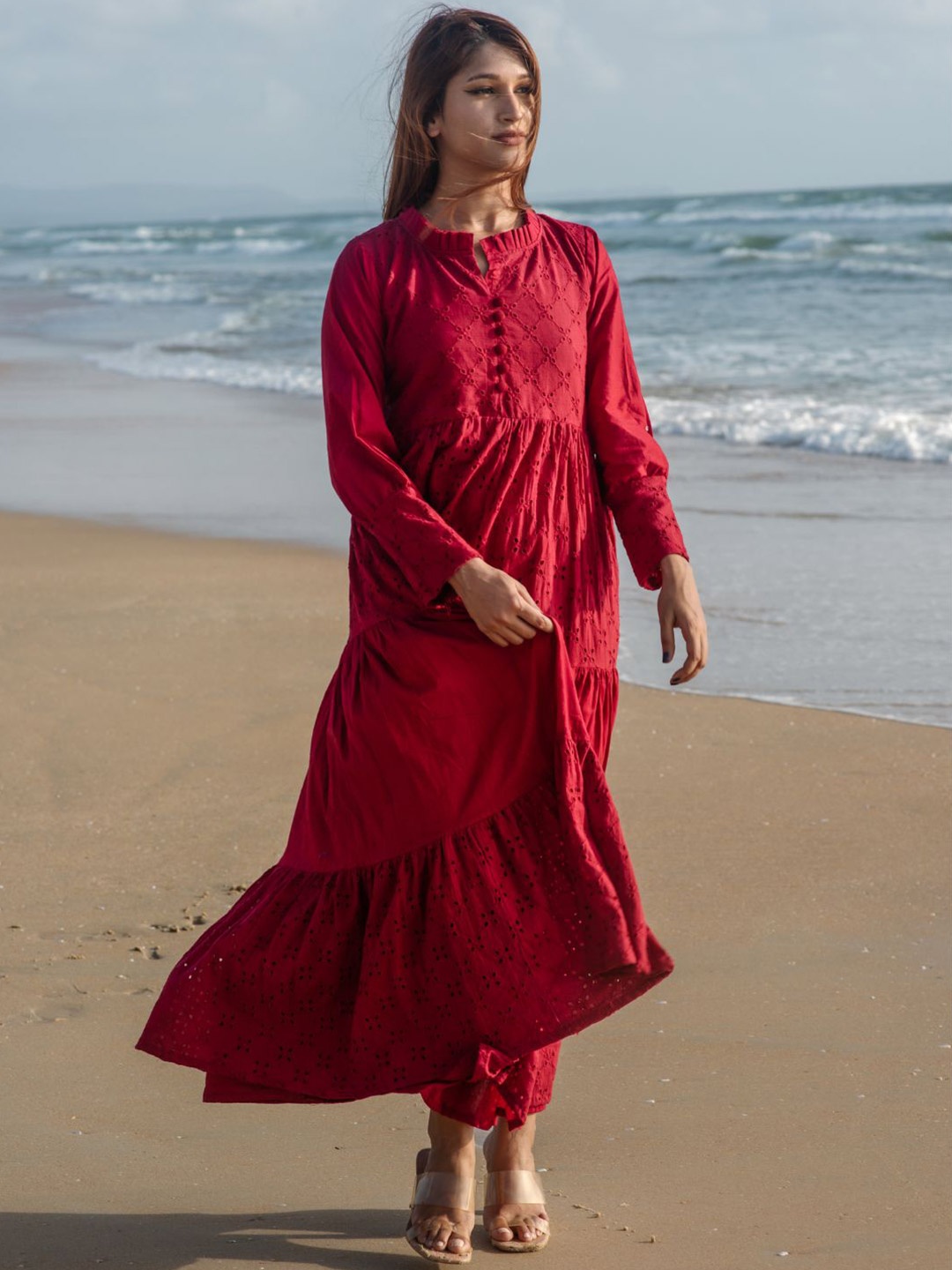 

HOUSE OF JAMOTI Women Maxi Dress, Maroon
