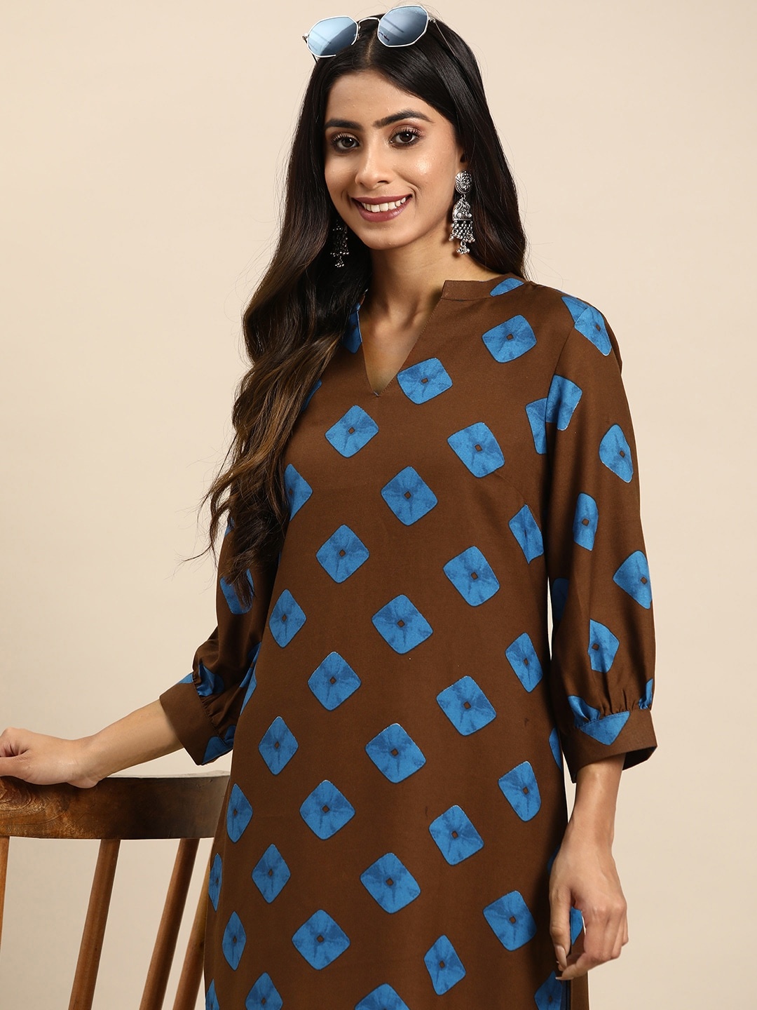 

Sangria Women Geometric Printed Kurta, Brown