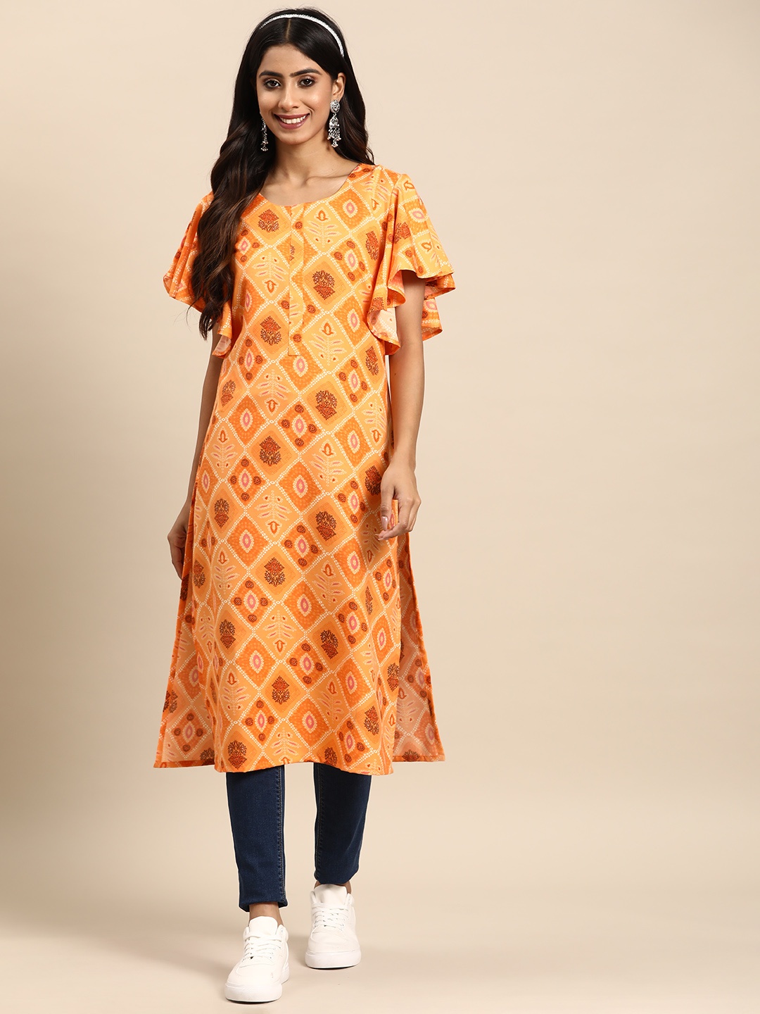 

Sangria Women Ethnic Motifs Printed Kurta, Orange