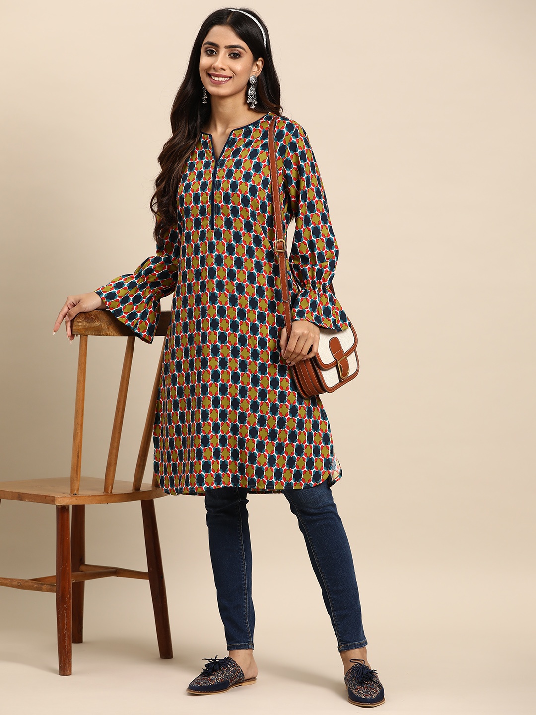 

Sangria Women Ethnic Motifs Printed Kurta, Olive
