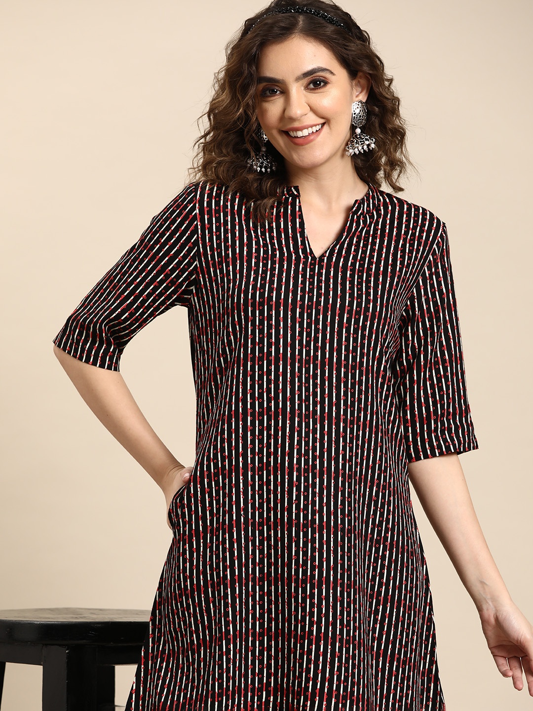 

Sangria Striped A-Line Dress, Black