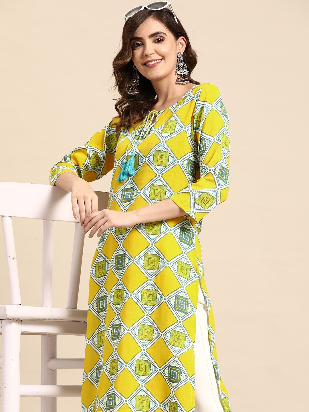 

Sangria Ethnic Motifs Print Kurta, Yellow